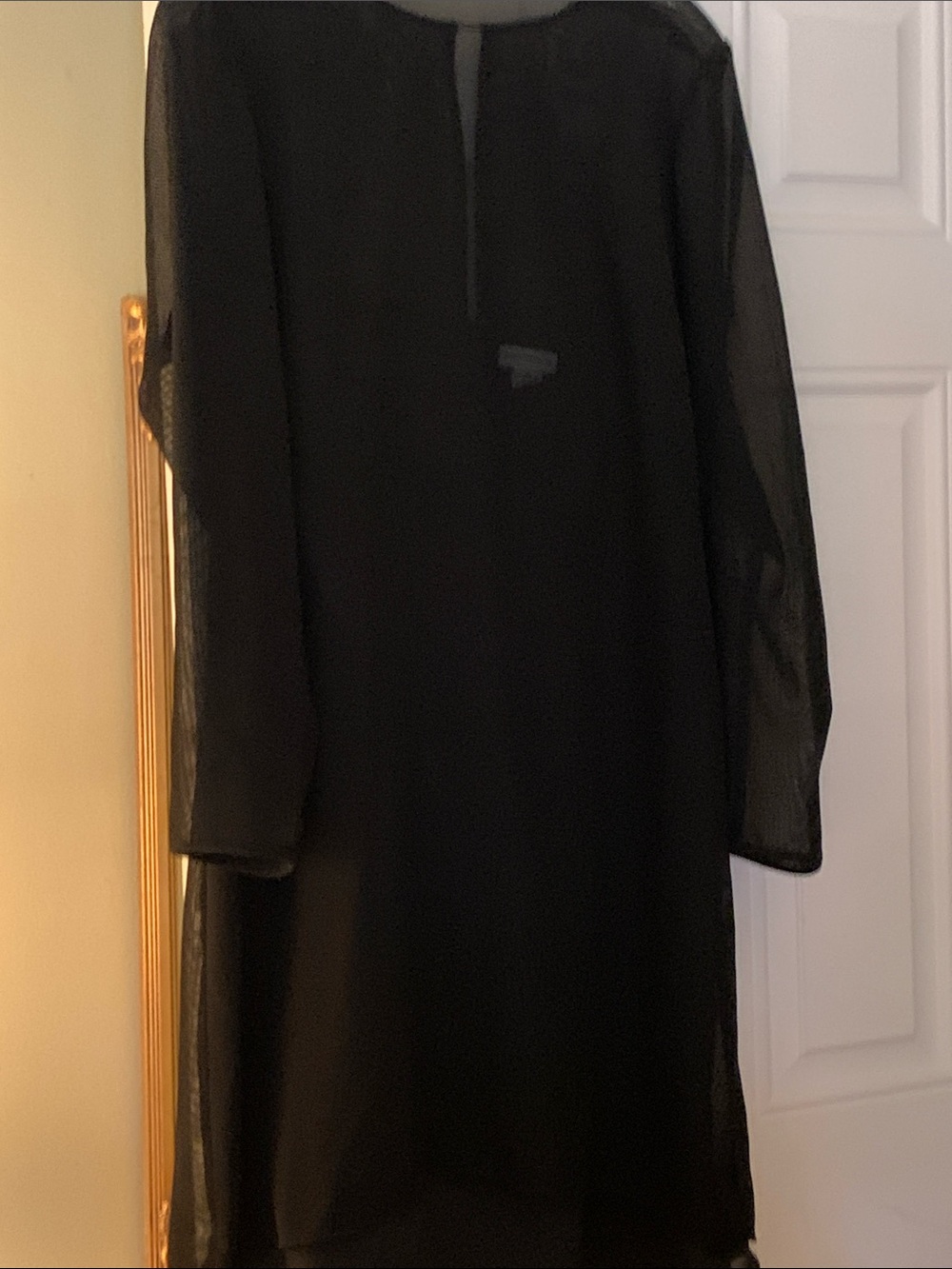 Ann Taylor Black Sheer-Sleeve Midi Dress with Keyhole
